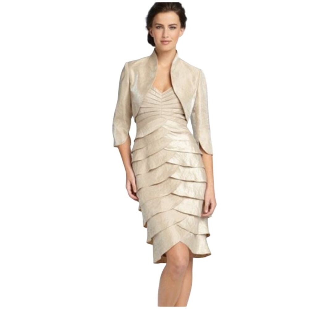 Victor Costa Vintage Champagne Metallic Tiered Dress 8